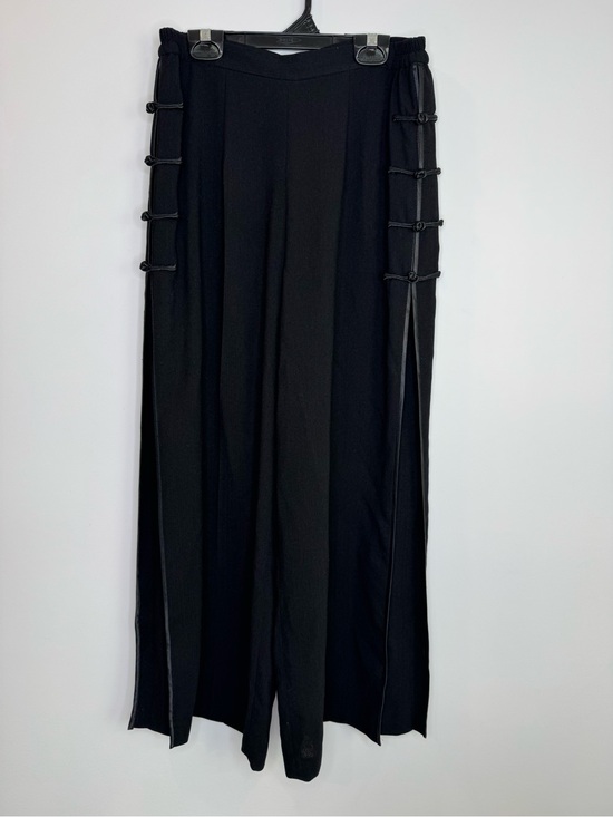 Pants - Black Wide Leg Pants with Side Knot asian Detail pleat